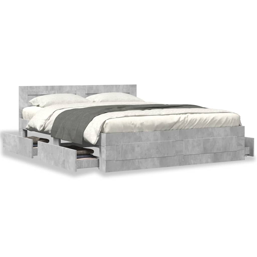 vidaXL Bed Frame with Headboard without Mattress Concrete Grey 160x200 cm