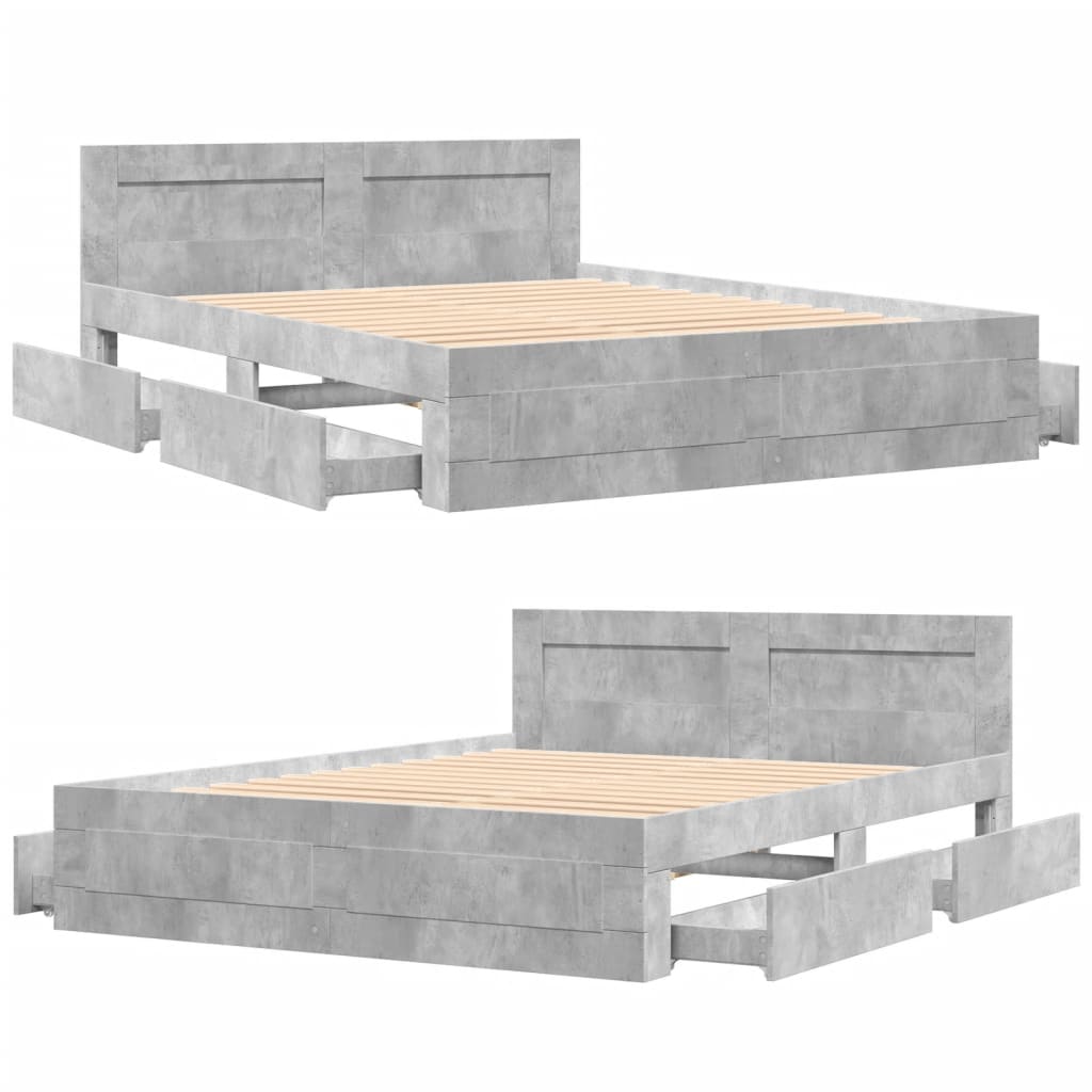 vidaXL Bed Frame with Headboard without Mattress Concrete Grey 160x200 cm
