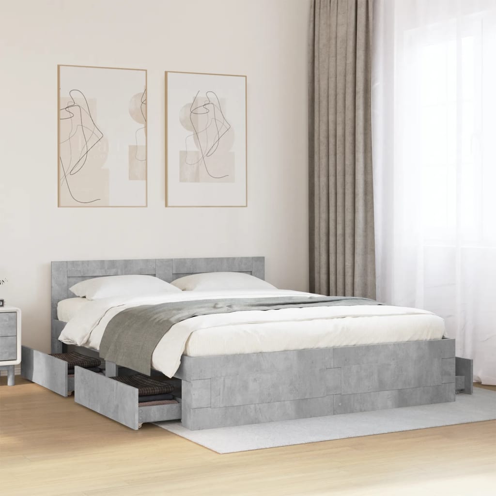 vidaXL Bed Frame with Headboard without Mattress Concrete Grey 160x200 cm