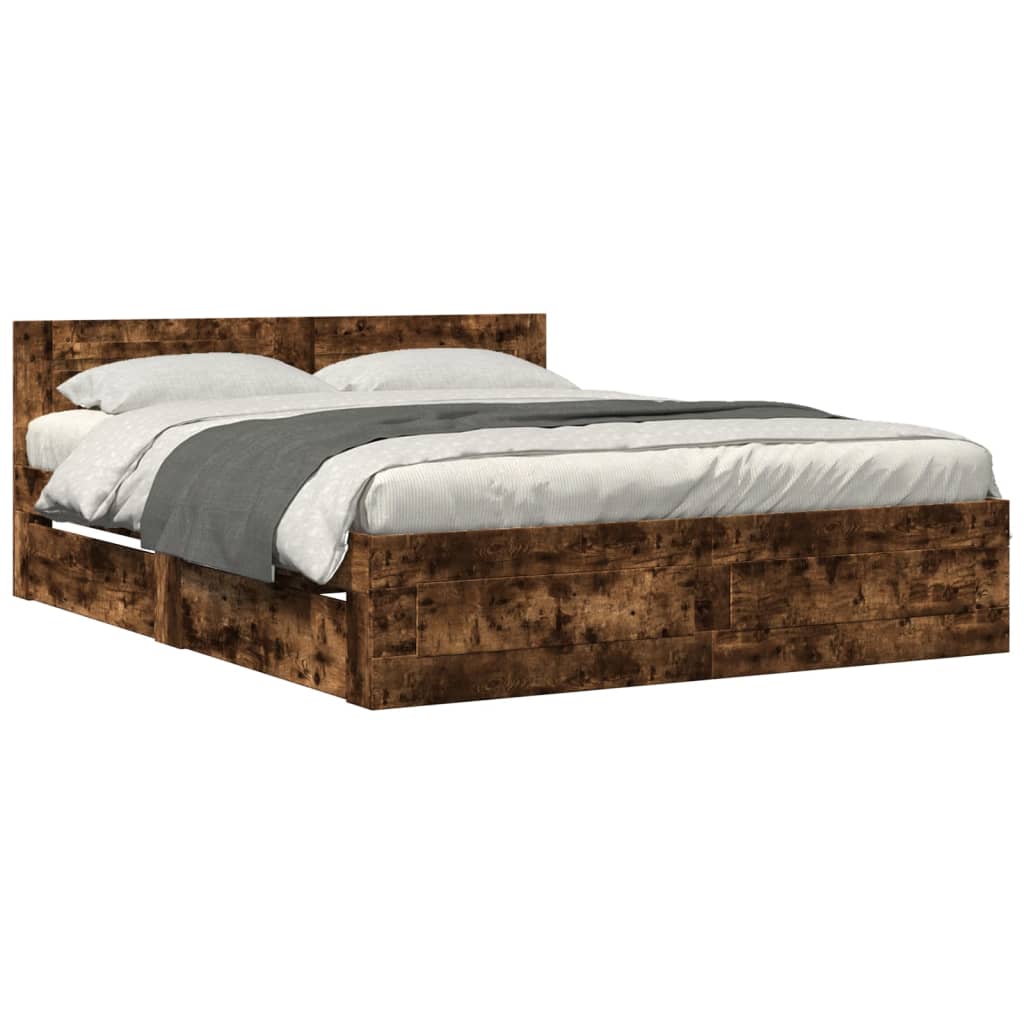vidaXL Bed Frame with Headboard without Mattress Smoked Oak 160x200 cm