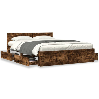 vidaXL Bed Frame with Headboard without Mattress Smoked Oak 160x200 cm