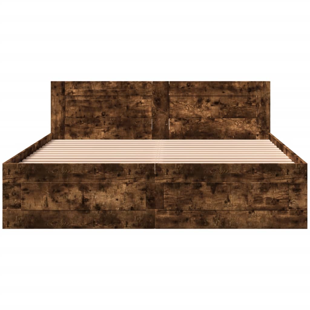 vidaXL Bed Frame with Headboard without Mattress Smoked Oak 160x200 cm