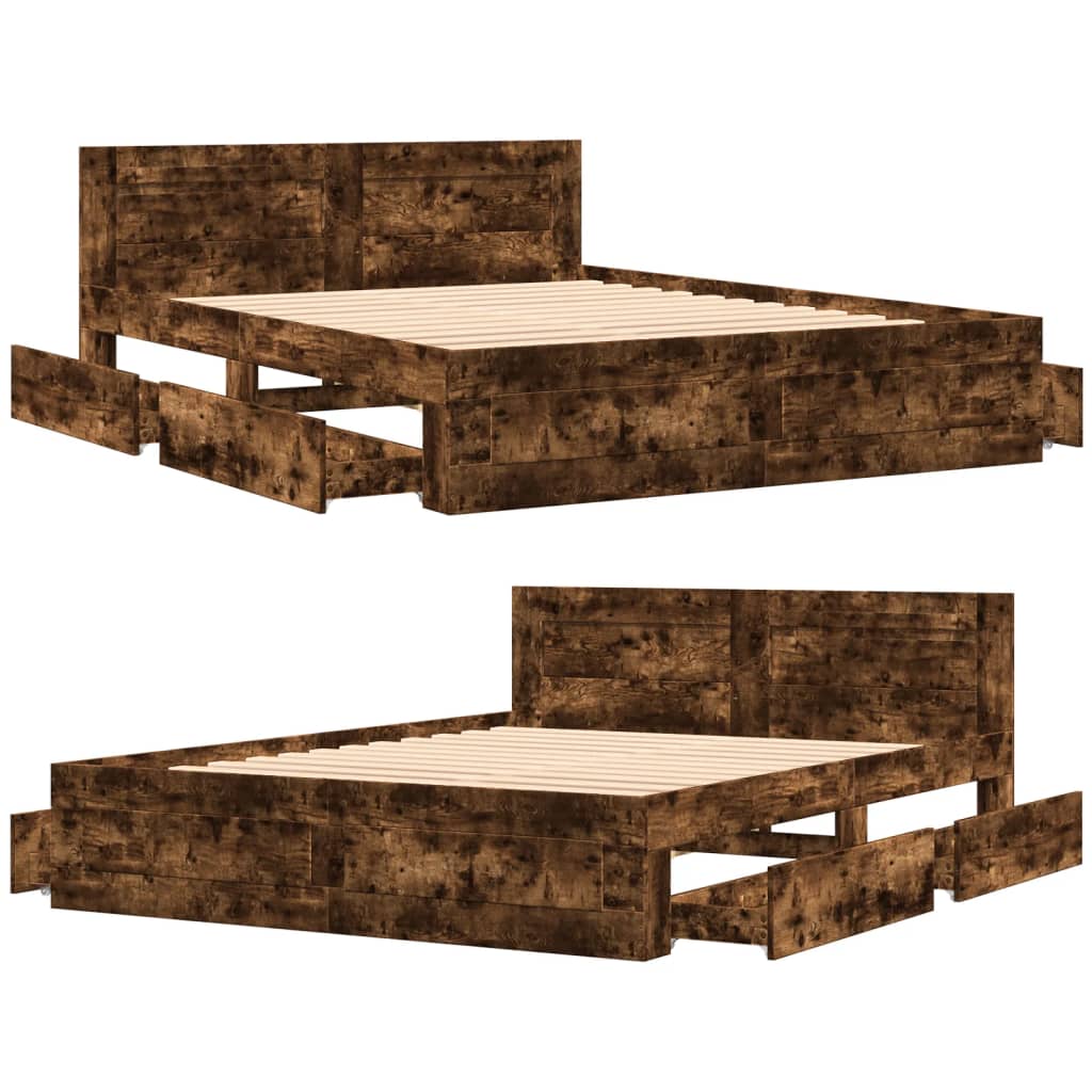 vidaXL Bed Frame with Headboard without Mattress Smoked Oak 160x200 cm