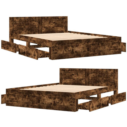 vidaXL Bed Frame with Headboard without Mattress Smoked Oak 160x200 cm