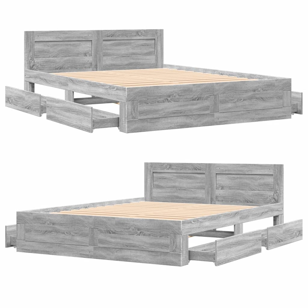 vidaXL Bed Frame with Headboard without Mattress Grey Sonoma 160x200 cm