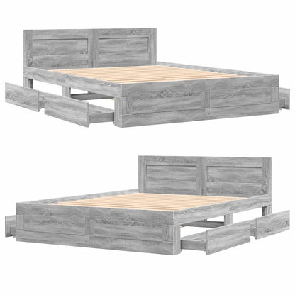 vidaXL Bed Frame with Headboard without Mattress Grey Sonoma 160x200 cm