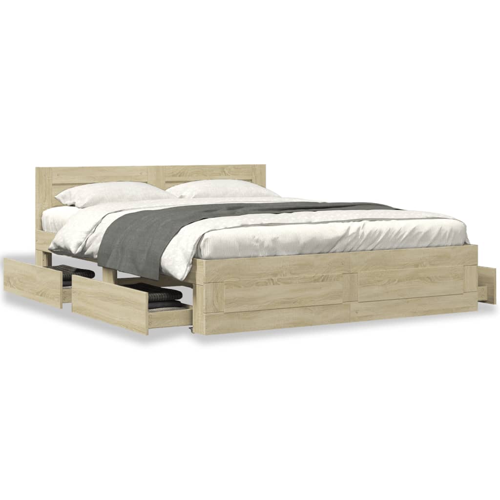 vidaXL Bed Frame with Headboard without Mattress Sonoma Oak 150x200 cm King Size