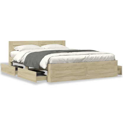 vidaXL Bed Frame with Headboard without Mattress Sonoma Oak 150x200 cm King Size