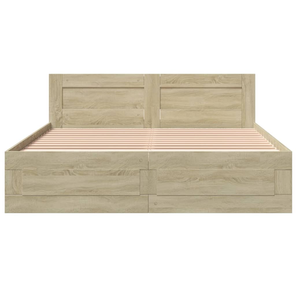 vidaXL Bed Frame with Headboard without Mattress Sonoma Oak 150x200 cm King Size