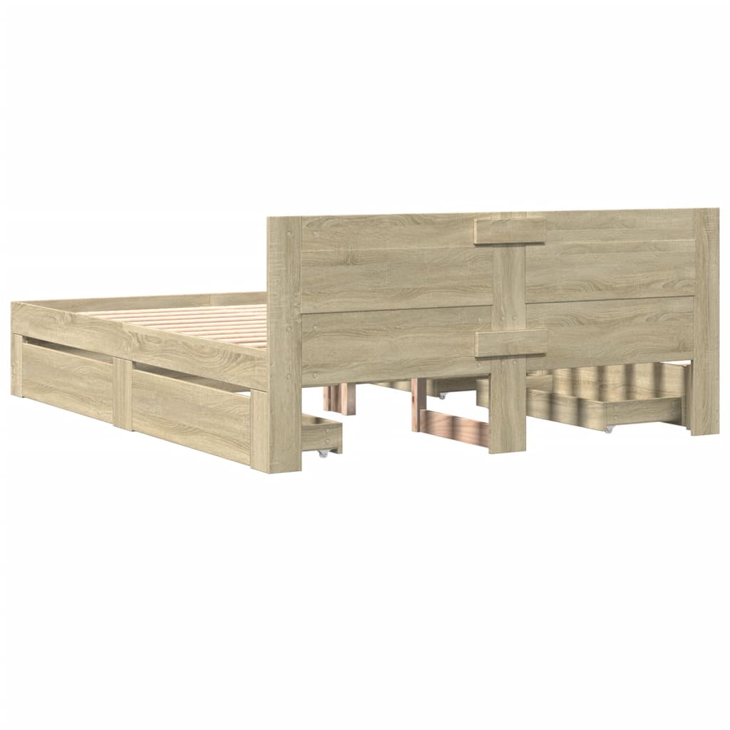 vidaXL Bed Frame with Headboard without Mattress Sonoma Oak 150x200 cm King Size