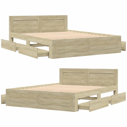 vidaXL Bed Frame with Headboard without Mattress Sonoma Oak 150x200 cm King Size