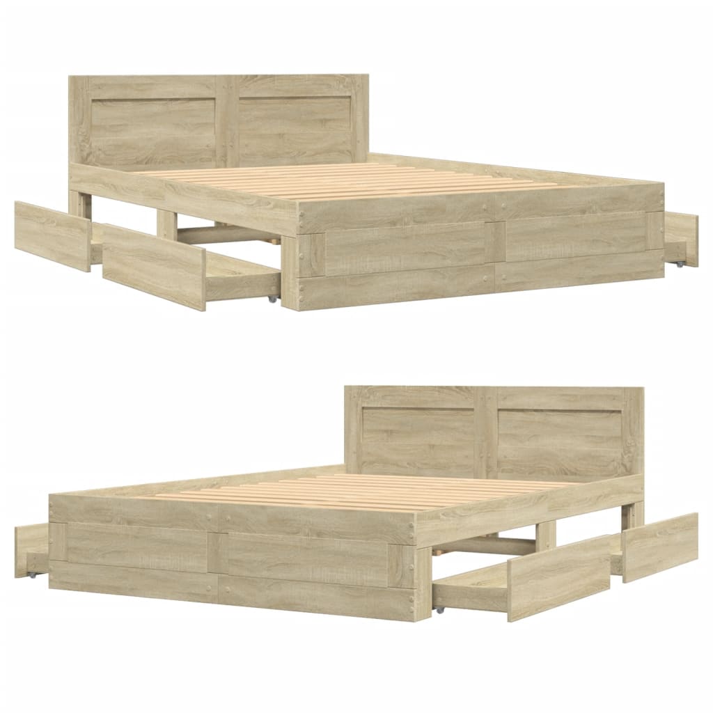 vidaXL Bed Frame with Headboard without Mattress Sonoma Oak 140x200 cm
