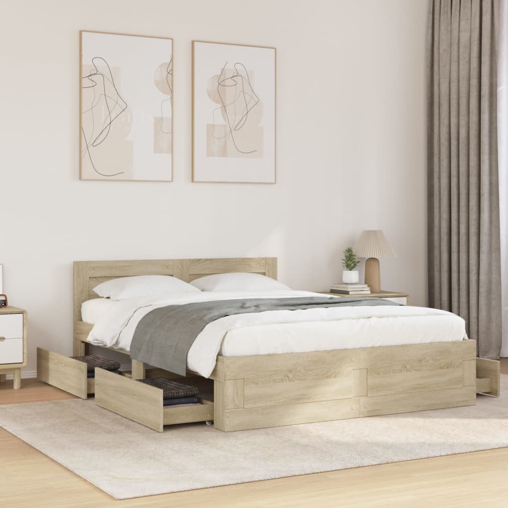 vidaXL Bed Frame with Headboard without Mattress Sonoma Oak 140x200 cm