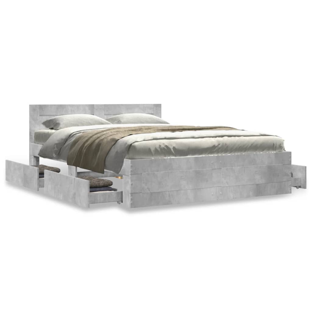 vidaXL Bed Frame with Headboard without Mattress Concrete Grey 140x200 cm
