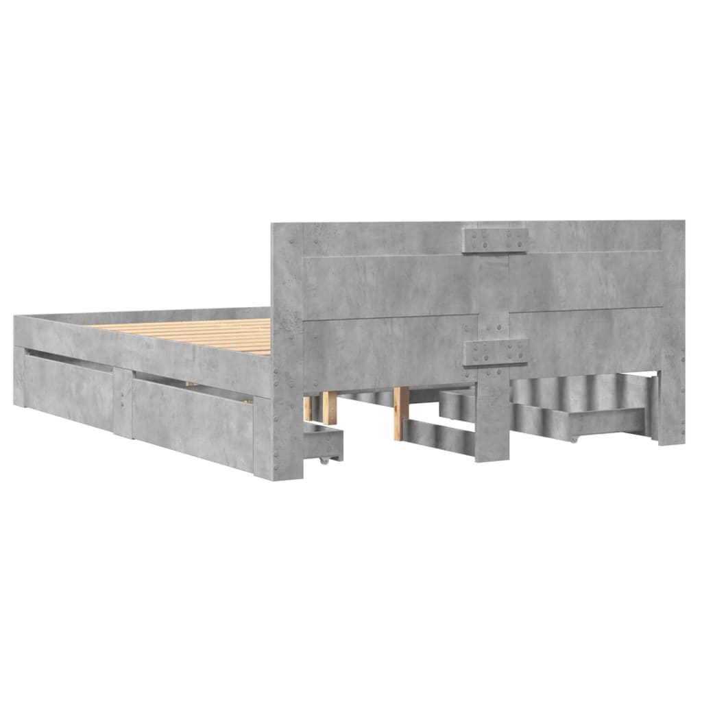 vidaXL Bed Frame with Headboard without Mattress Concrete Grey 140x200 cm
