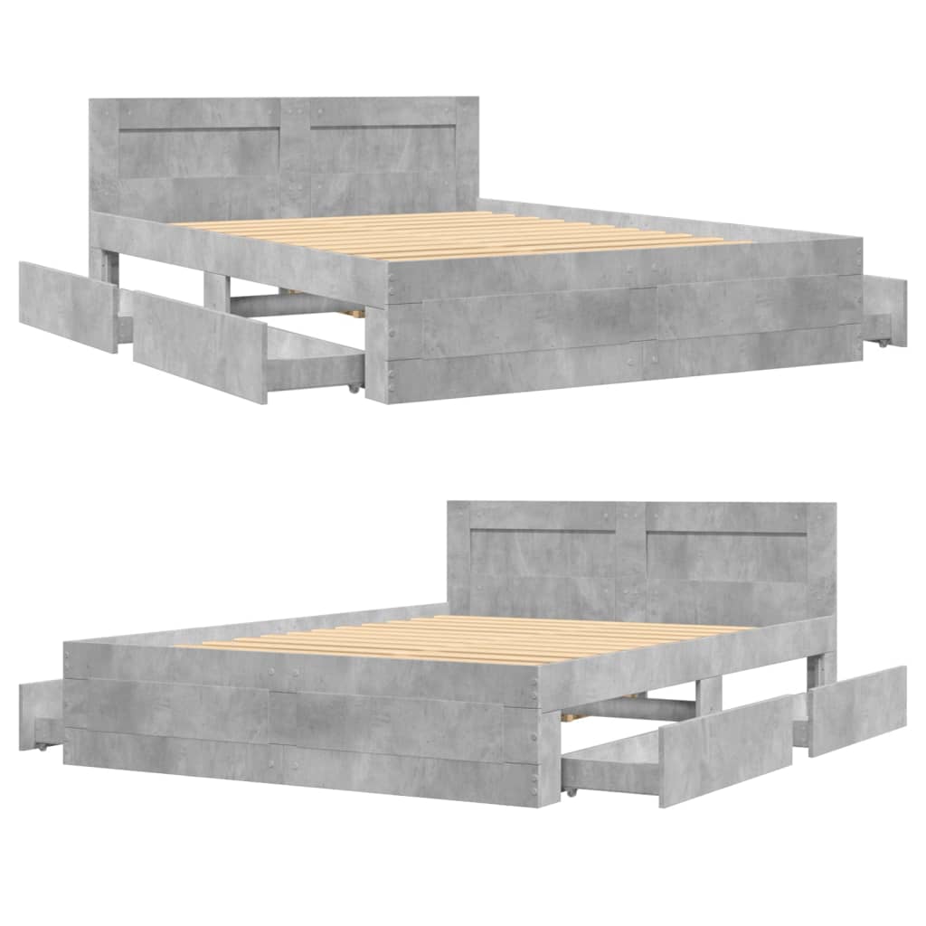 vidaXL Bed Frame with Headboard without Mattress Concrete Grey 140x200 cm