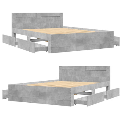 vidaXL Bed Frame with Headboard without Mattress Concrete Grey 140x200 cm