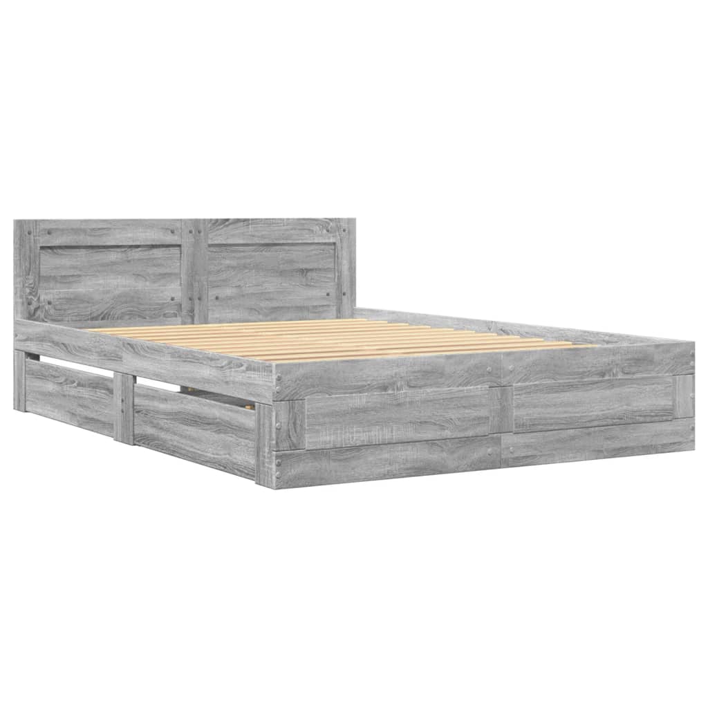 vidaXL Bed Frame with Headboard without Mattress Grey Sonoma 140x200 cm