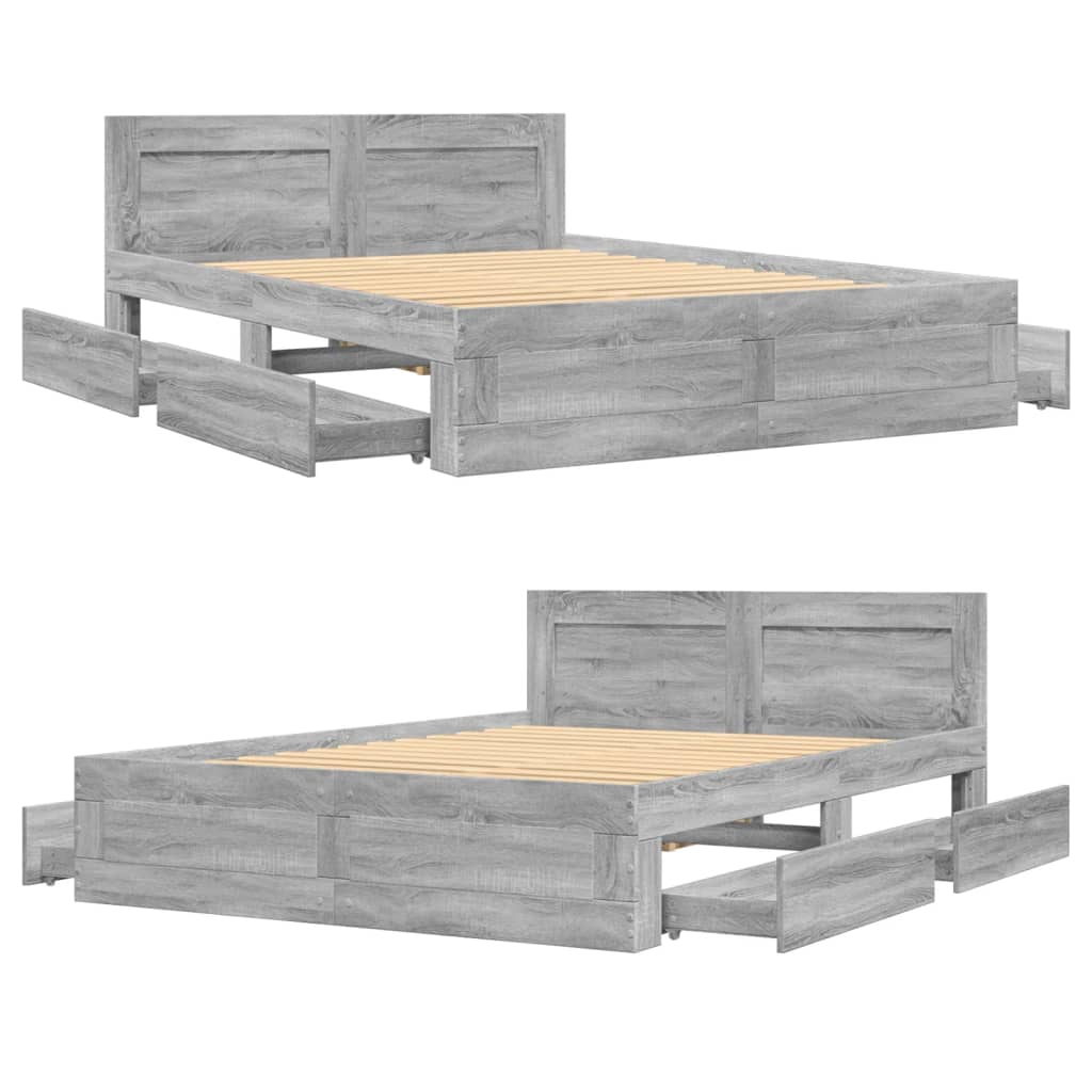 vidaXL Bed Frame with Headboard without Mattress Grey Sonoma 140x200 cm
