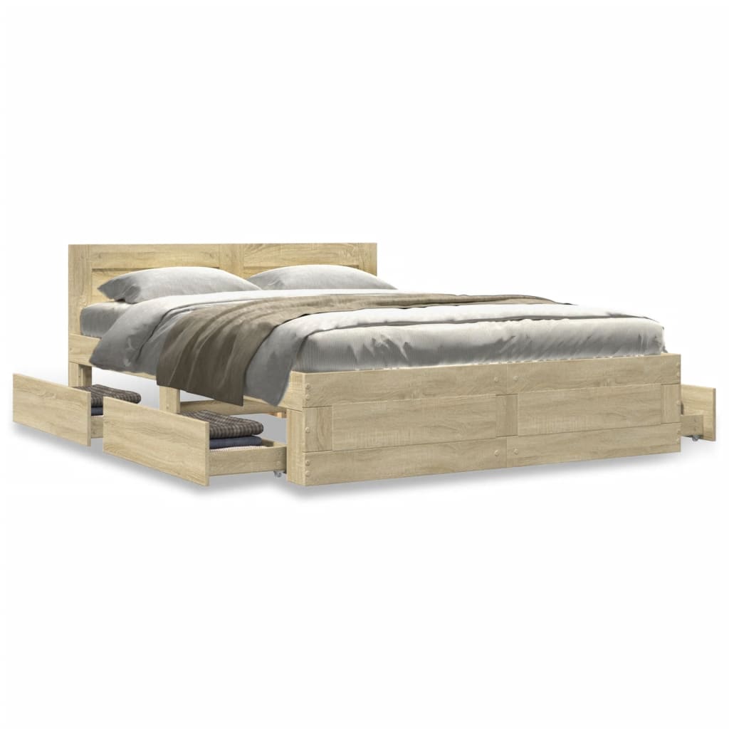 vidaXL Bed Frame with Headboard without Mattress Sonoma Oak 120x200 cm