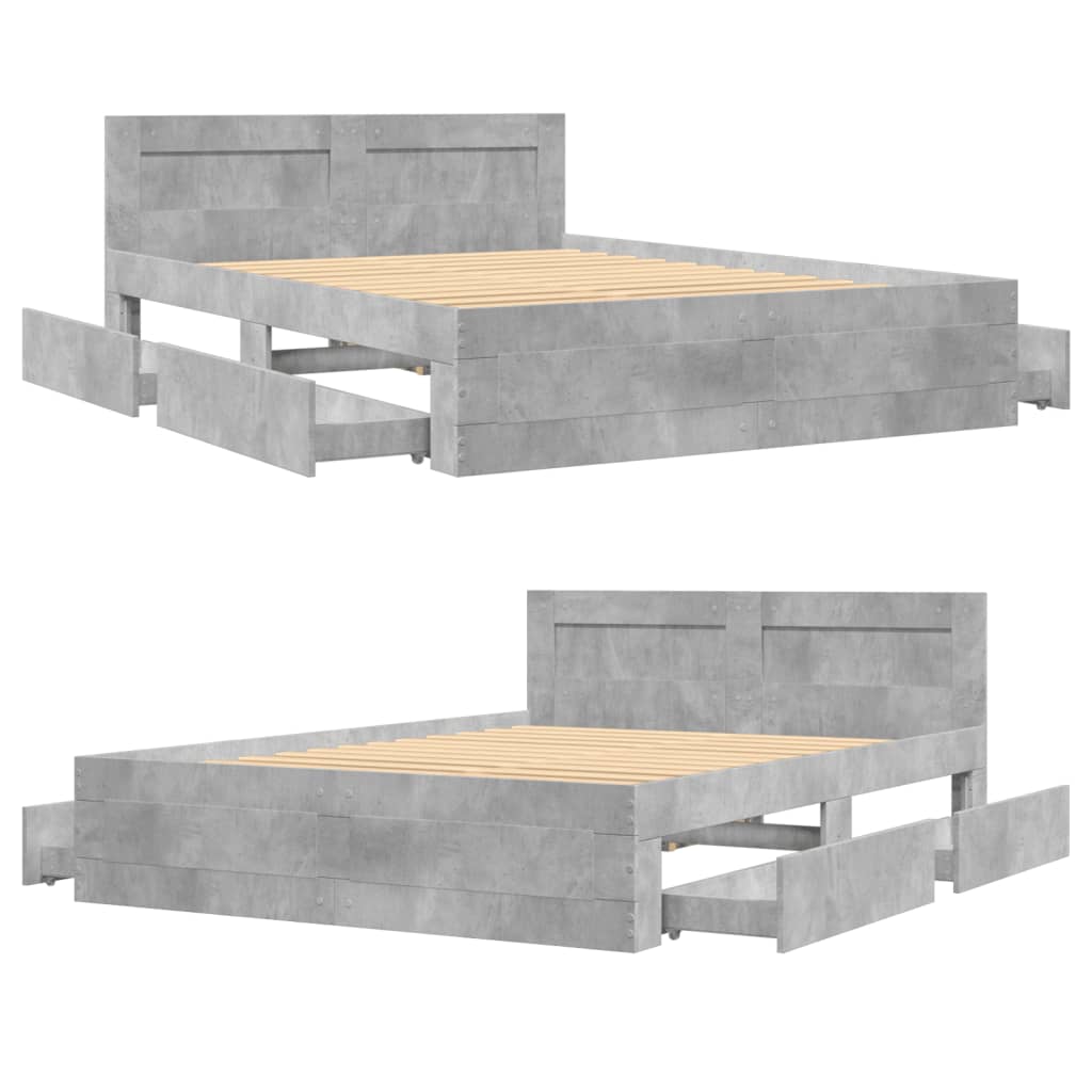 vidaXL Bed Frame with Headboard without Mattress Concrete Grey 120x200 cm