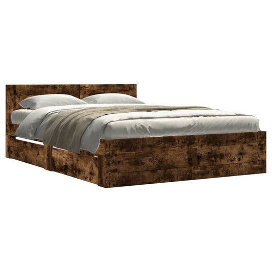vidaXL Bed Frame with Headboard without Mattress Smoked Oak 120x200 cm