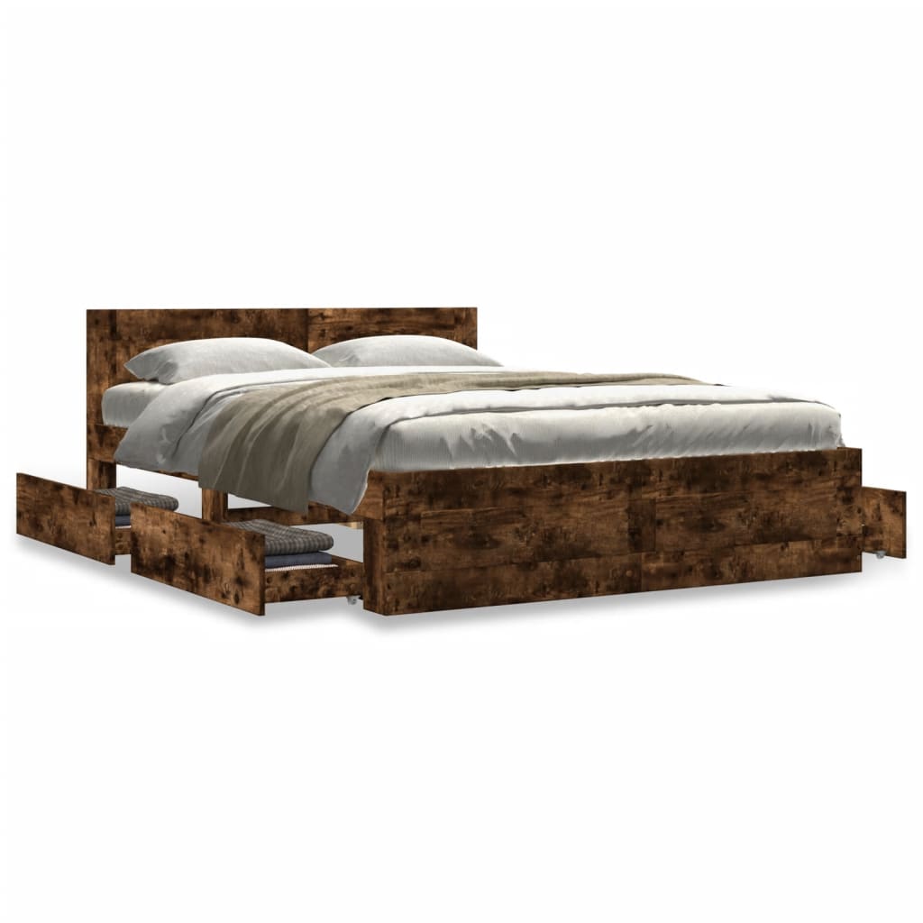 vidaXL Bed Frame with Headboard without Mattress Smoked Oak 120x200 cm