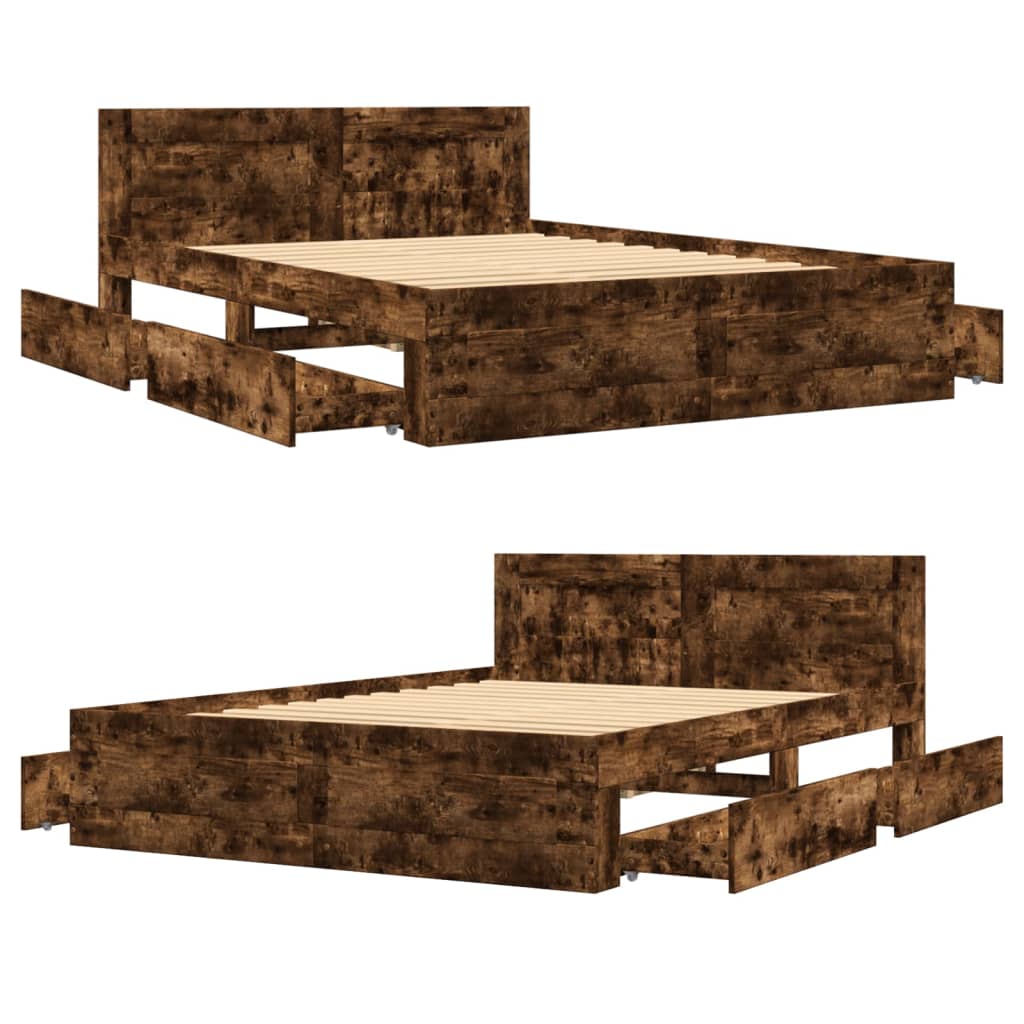 vidaXL Bed Frame with Headboard without Mattress Smoked Oak 120x200 cm