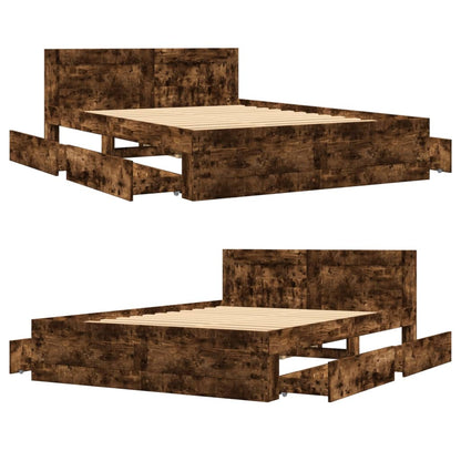 vidaXL Bed Frame with Headboard without Mattress Smoked Oak 120x200 cm