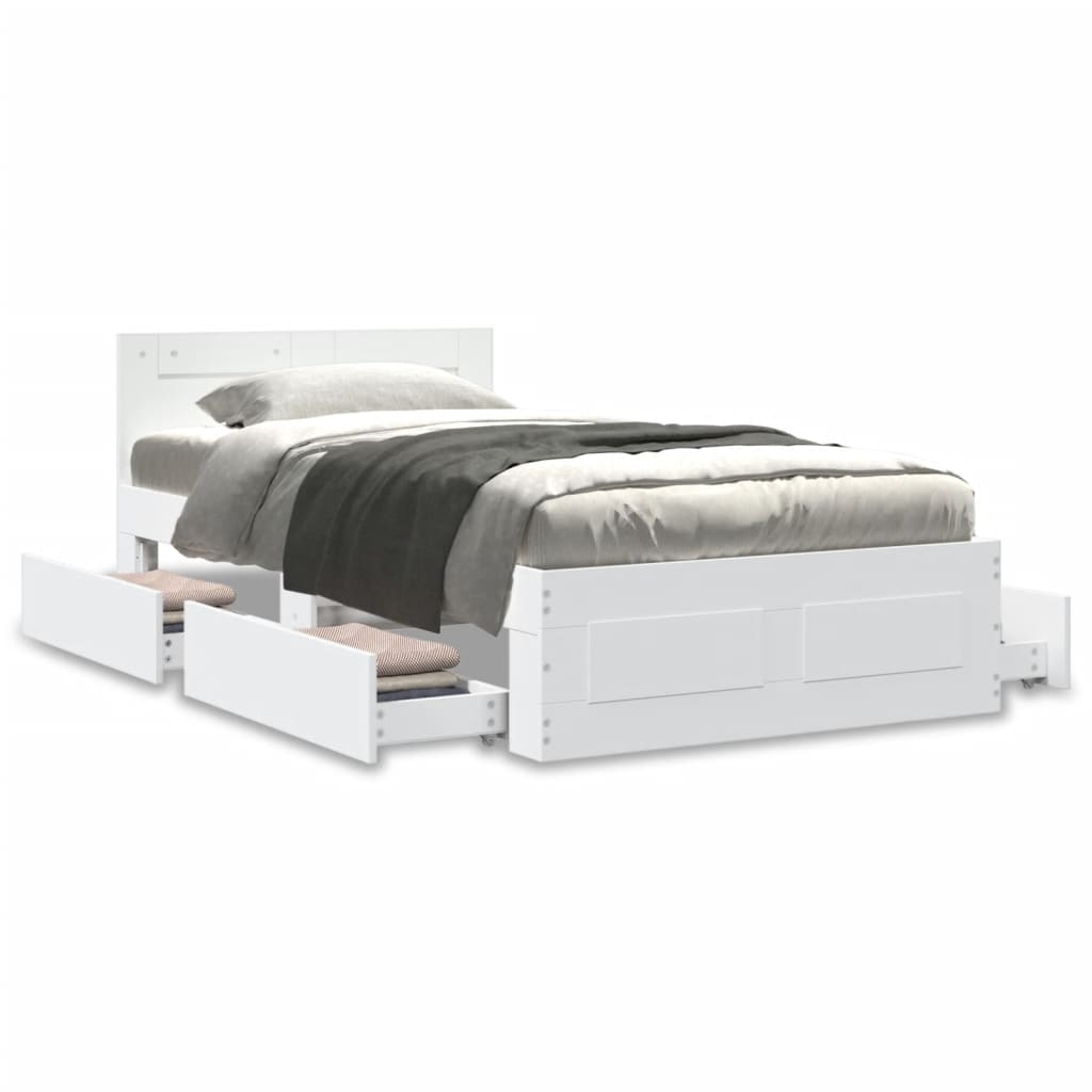vidaXL Bed Frame with Headboard without Mattress White 100x200 cm
