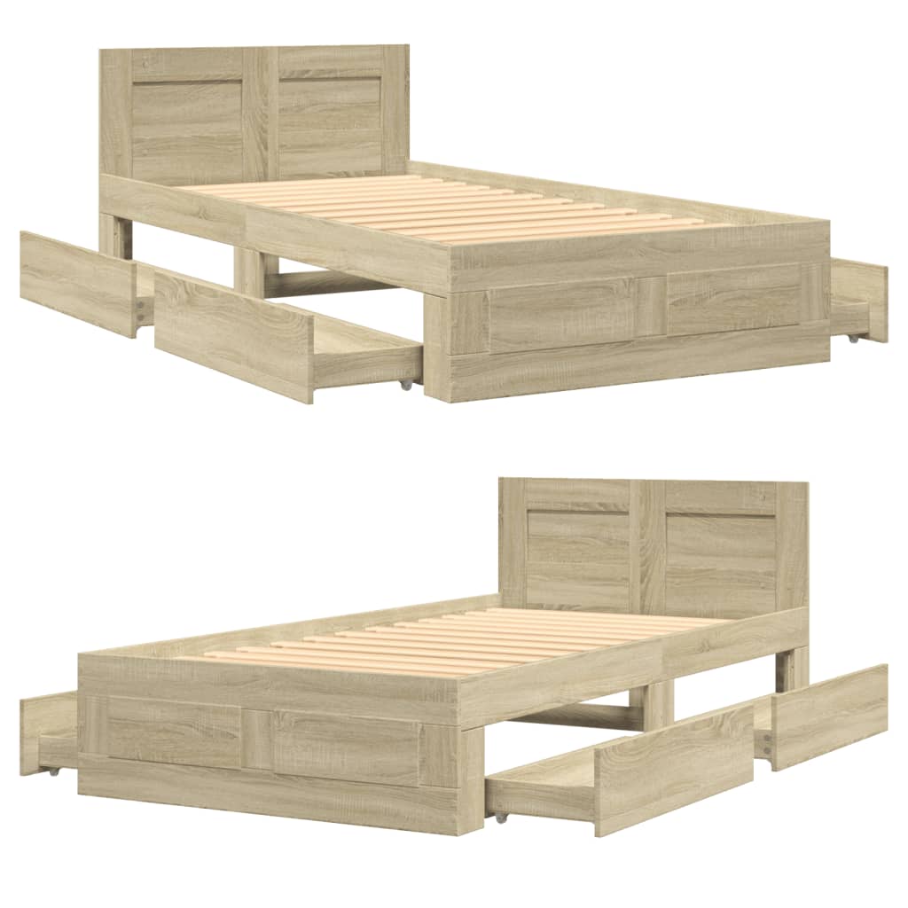 vidaXL Bed Frame with Headboard without Mattress Sonoma Oak 90x200 cm