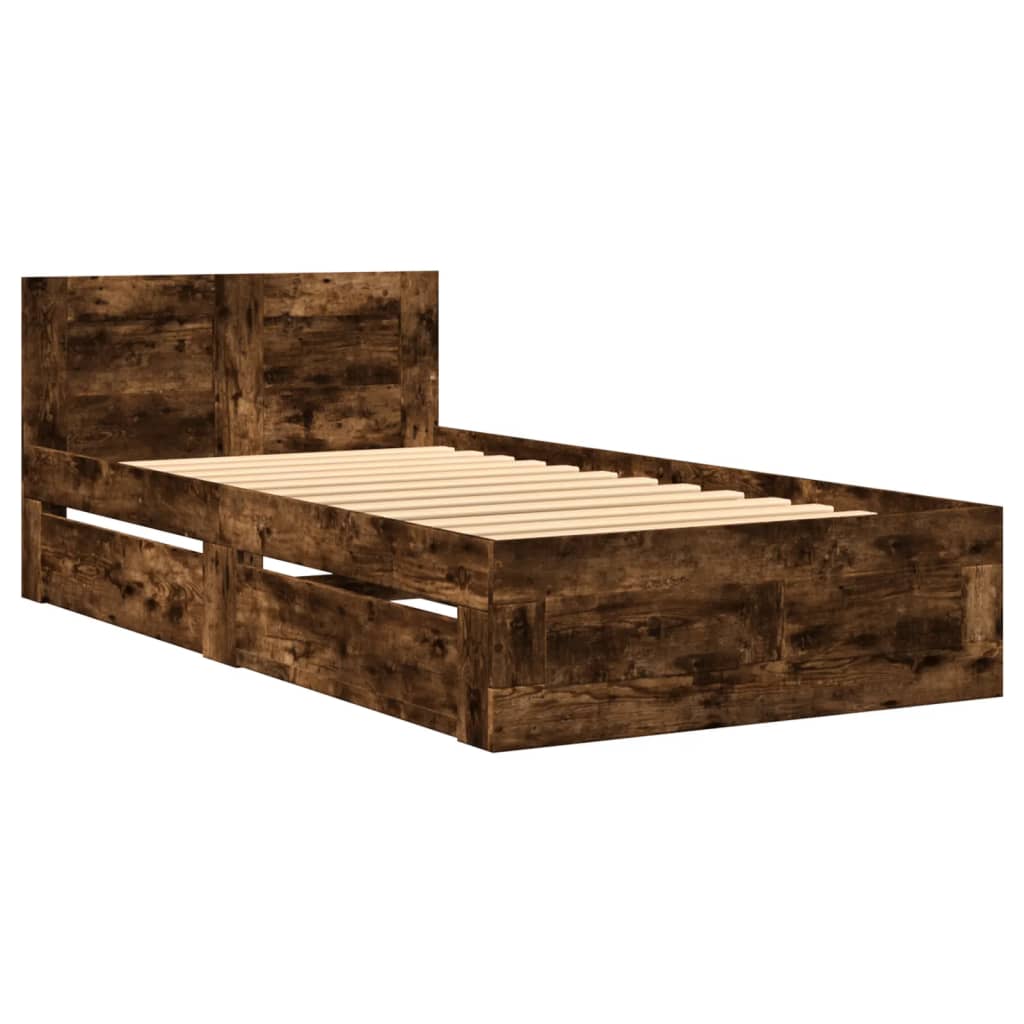 vidaXL Bed Frame with Headboard without Mattress Smoked Oak 90x200 cm