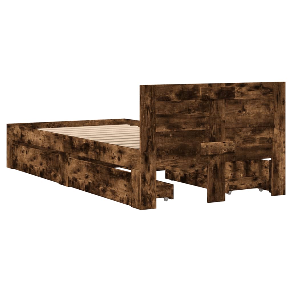 vidaXL Bed Frame with Headboard without Mattress Smoked Oak 90x200 cm