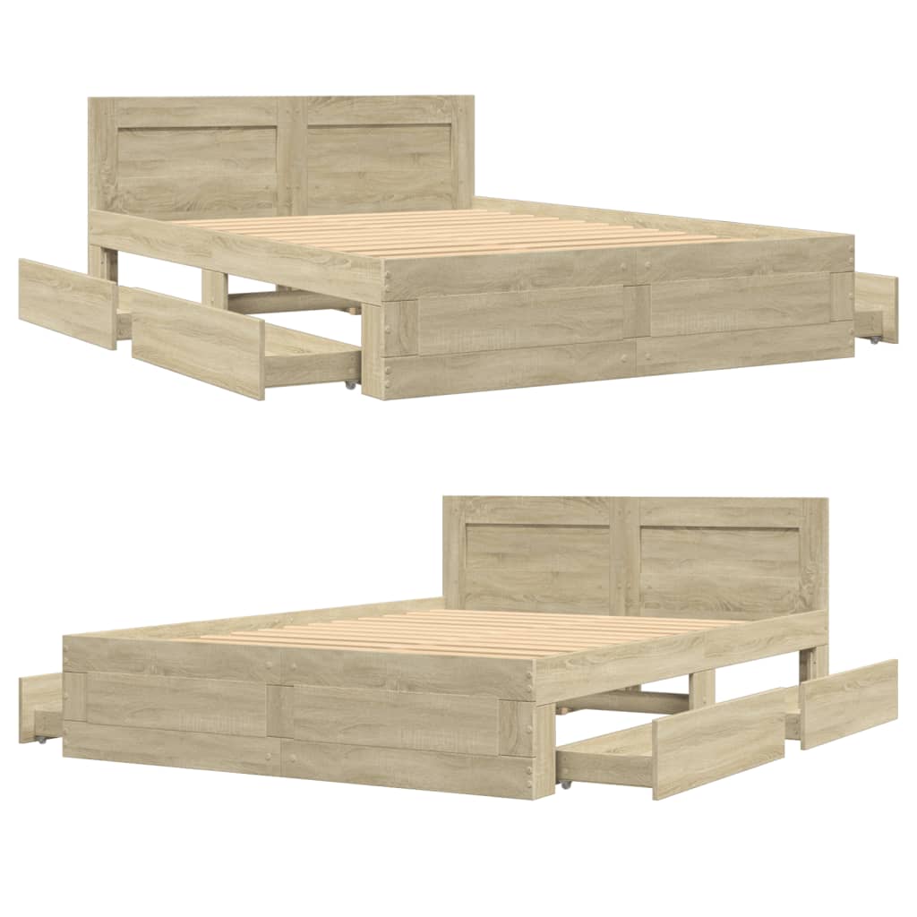 vidaXL Bed Frame with Headboard without Mattress Sonoma Oak 135x190 cm Double