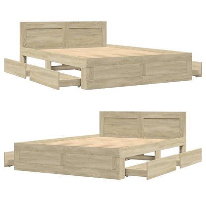 vidaXL Bed Frame with Headboard without Mattress Sonoma Oak 135x190 cm Double
