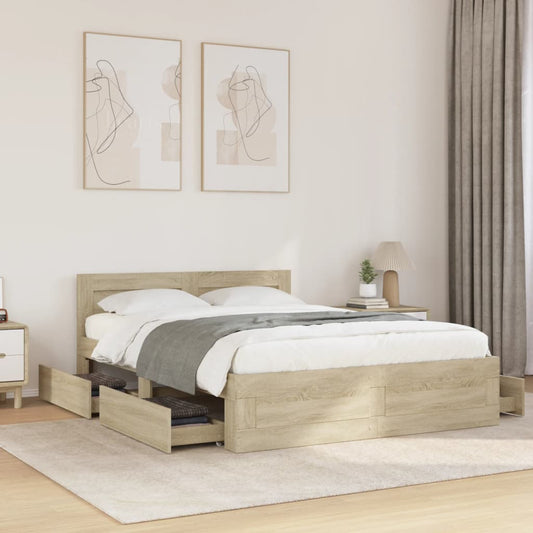 vidaXL Bed Frame with Headboard without Mattress Sonoma Oak 135x190 cm Double