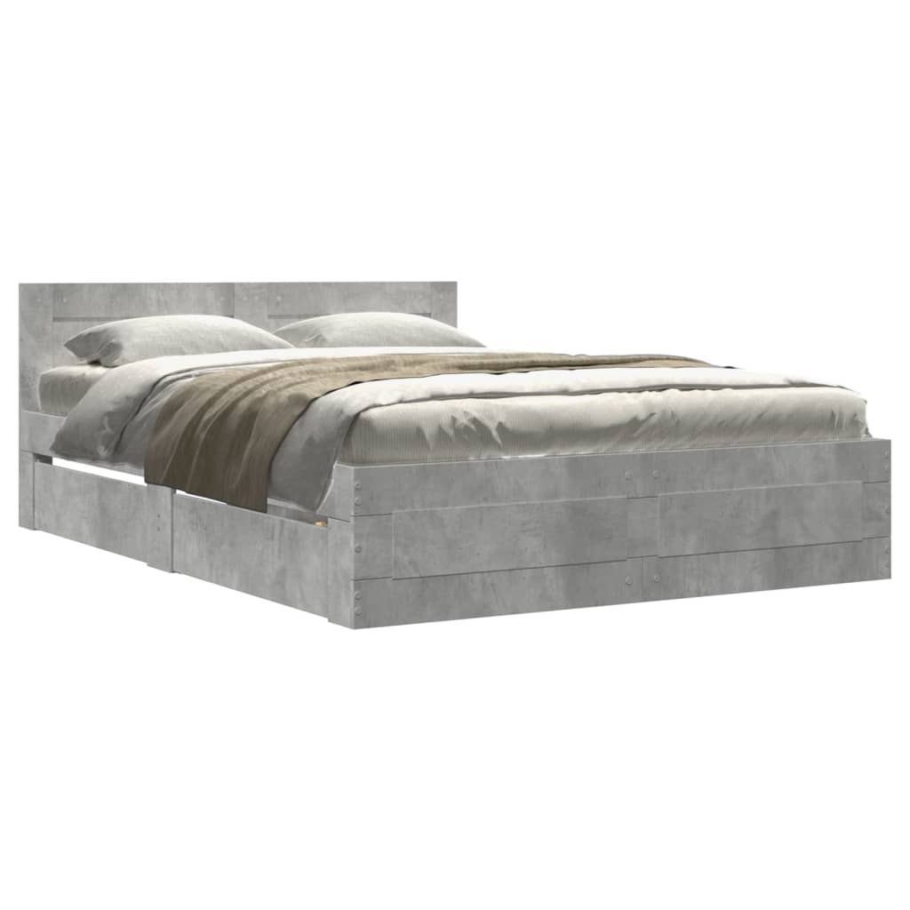 vidaXL Bed Frame with Headboard without Mattress Concrete Grey 120x190 cm Small Double