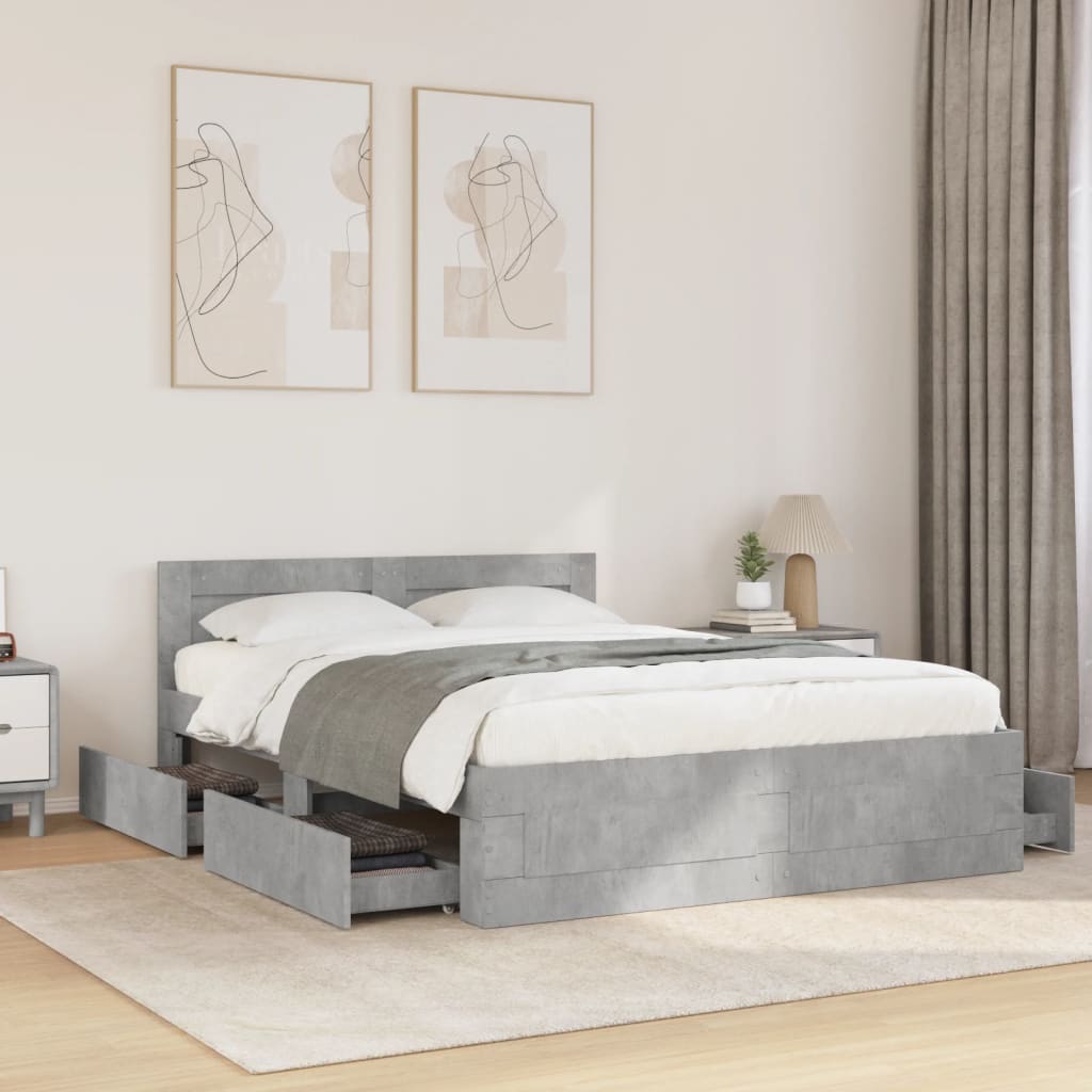 vidaXL Bed Frame with Headboard without Mattress Concrete Grey 120x190 cm Small Double