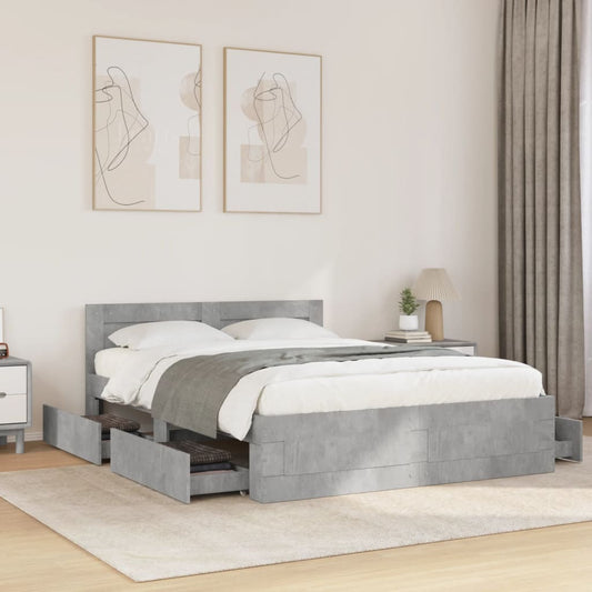 vidaXL Bed Frame with Headboard without Mattress Concrete Grey 120x190 cm Small Double