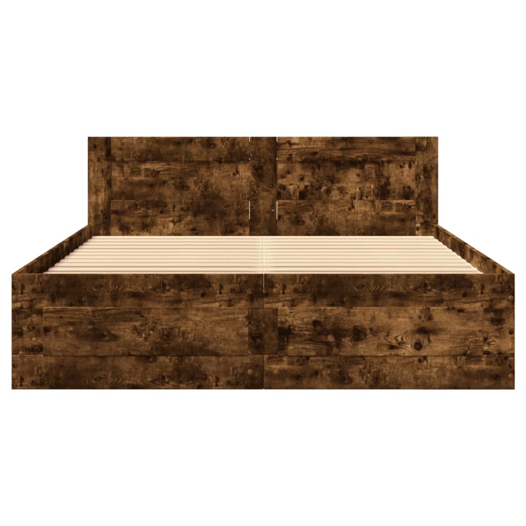 vidaXL Bed Frame with Headboard without Mattress Smoked Oak 120x190 cm Small Double