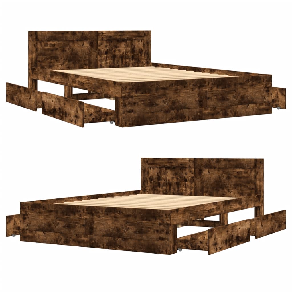 vidaXL Bed Frame with Headboard without Mattress Smoked Oak 120x190 cm Small Double