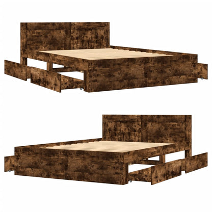 vidaXL Bed Frame with Headboard without Mattress Smoked Oak 120x190 cm Small Double