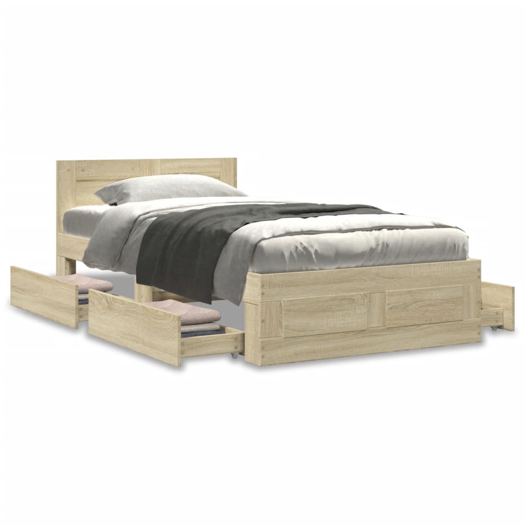 vidaXL Bed Frame with Headboard without Mattress Sonoma Oak 90x190 cm Single