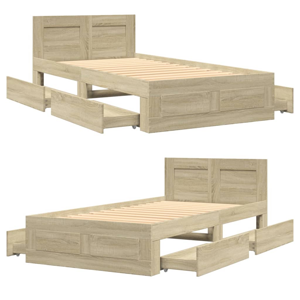 vidaXL Bed Frame with Headboard without Mattress Sonoma Oak 90x190 cm Single