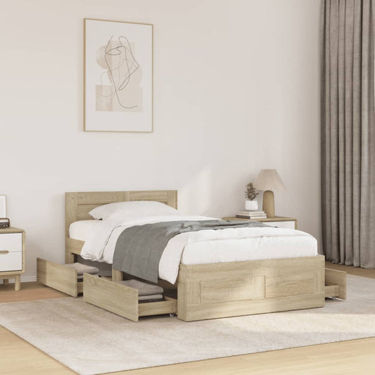 vidaXL Bed Frame with Headboard without Mattress Sonoma Oak 75x190 cm Small Single
