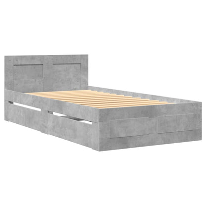 vidaXL Bed Frame with Headboard without Mattress Concrete Grey 75x190 cm Small Single