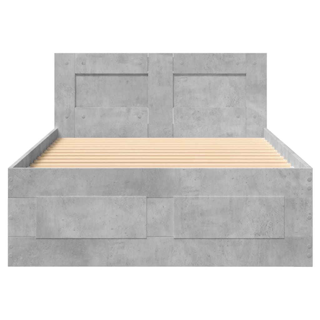 vidaXL Bed Frame with Headboard without Mattress Concrete Grey 75x190 cm Small Single