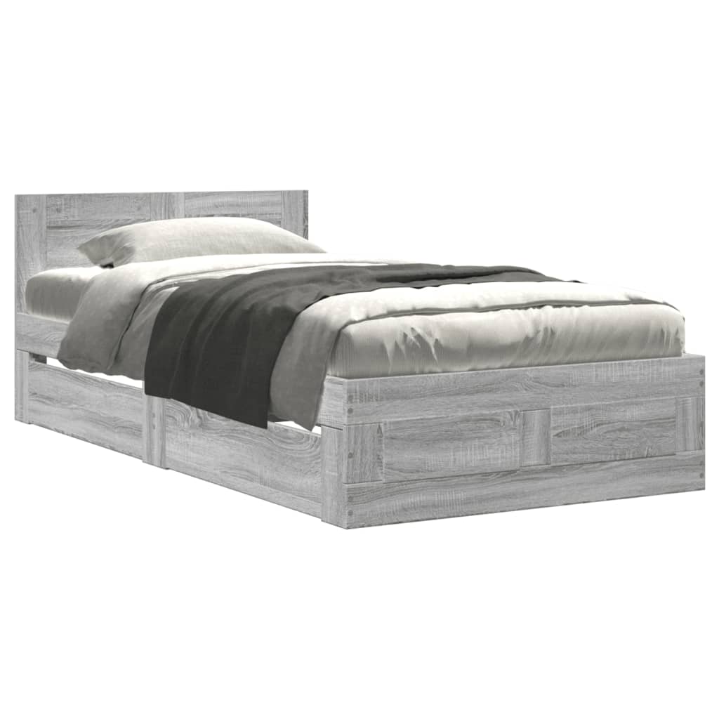 vidaXL Bed Frame with Headboard without Mattress Grey Sonoma 75x190 cm Small Single