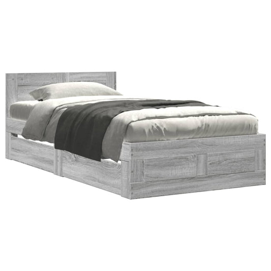 vidaXL Bed Frame with Headboard without Mattress Grey Sonoma 75x190 cm Small Single
