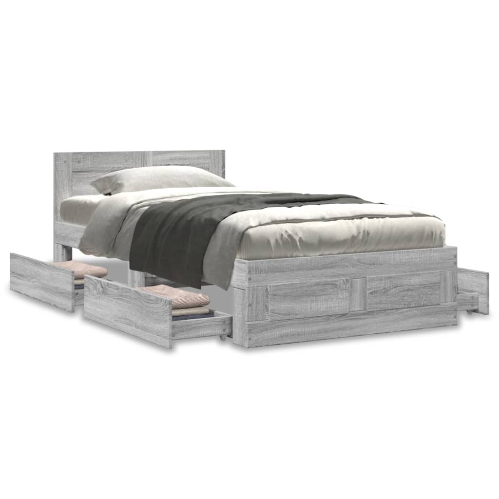 vidaXL Bed Frame with Headboard without Mattress Grey Sonoma 75x190 cm Small Single